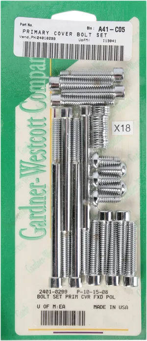 2401-0299 - GARDNER-WESTCOTT Primary Cover Bolt Set - Polished P-10-15-08