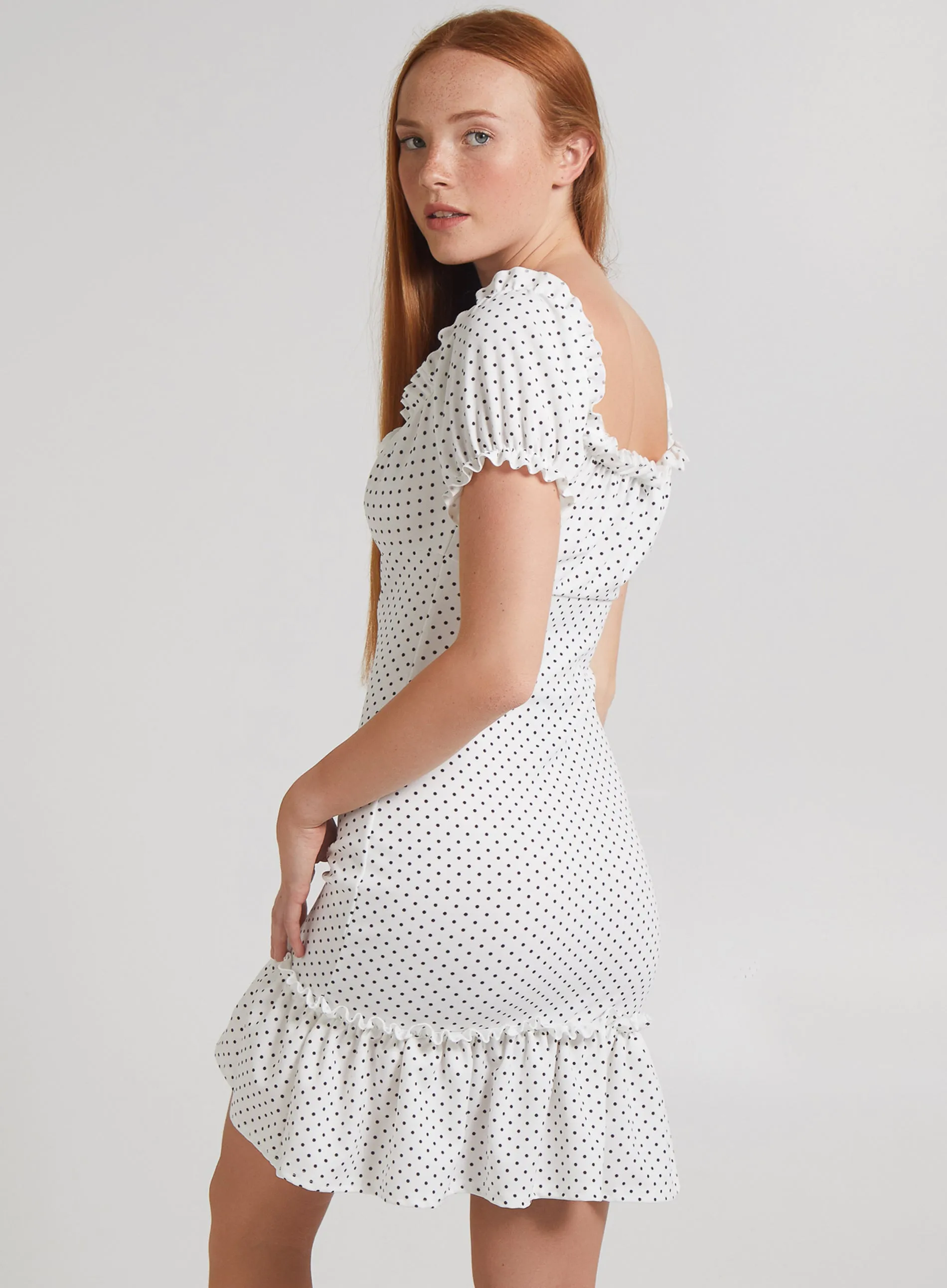 Bardot Polka Dot Puff Sleeve Dress