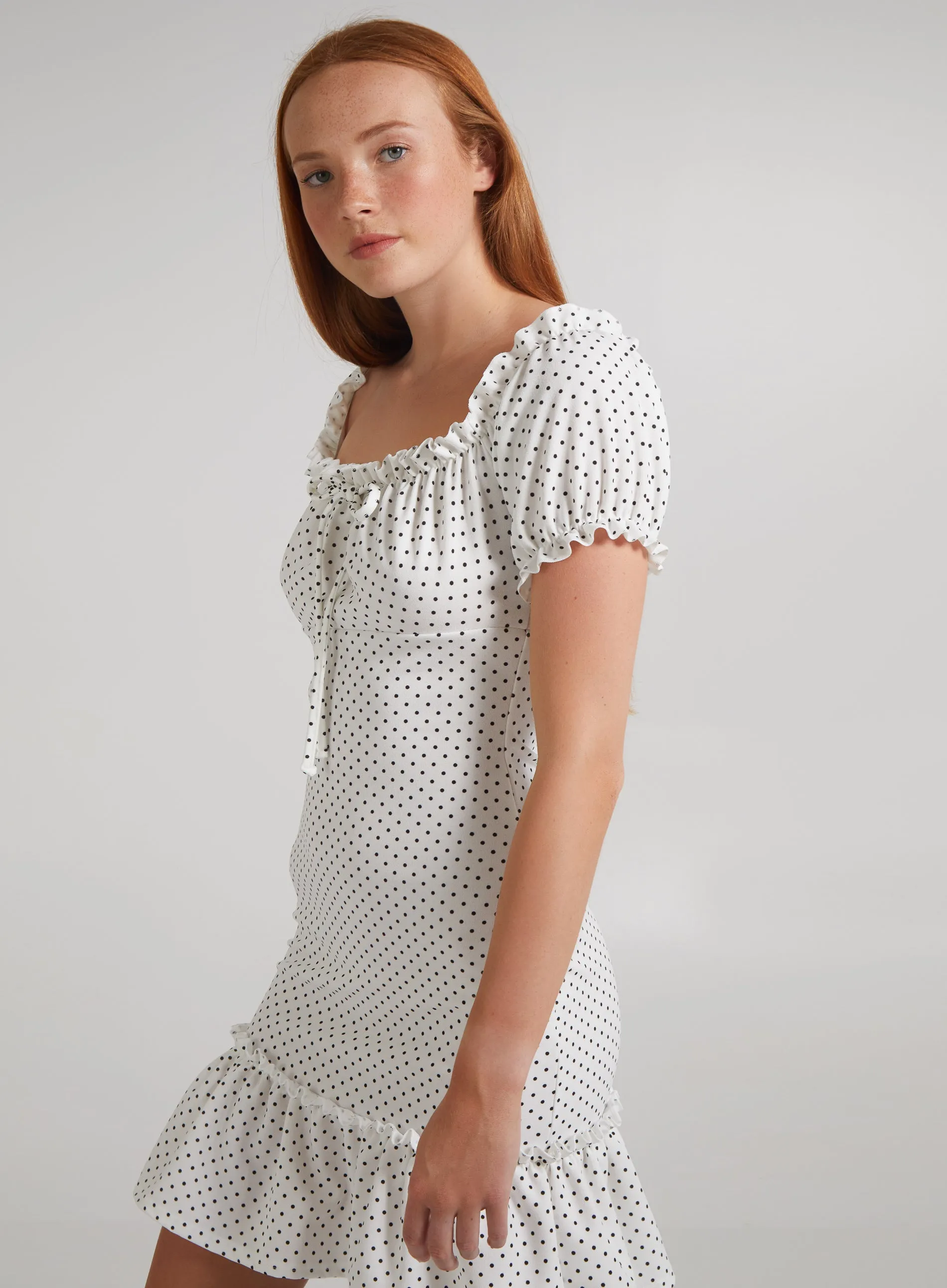 Bardot Polka Dot Puff Sleeve Dress