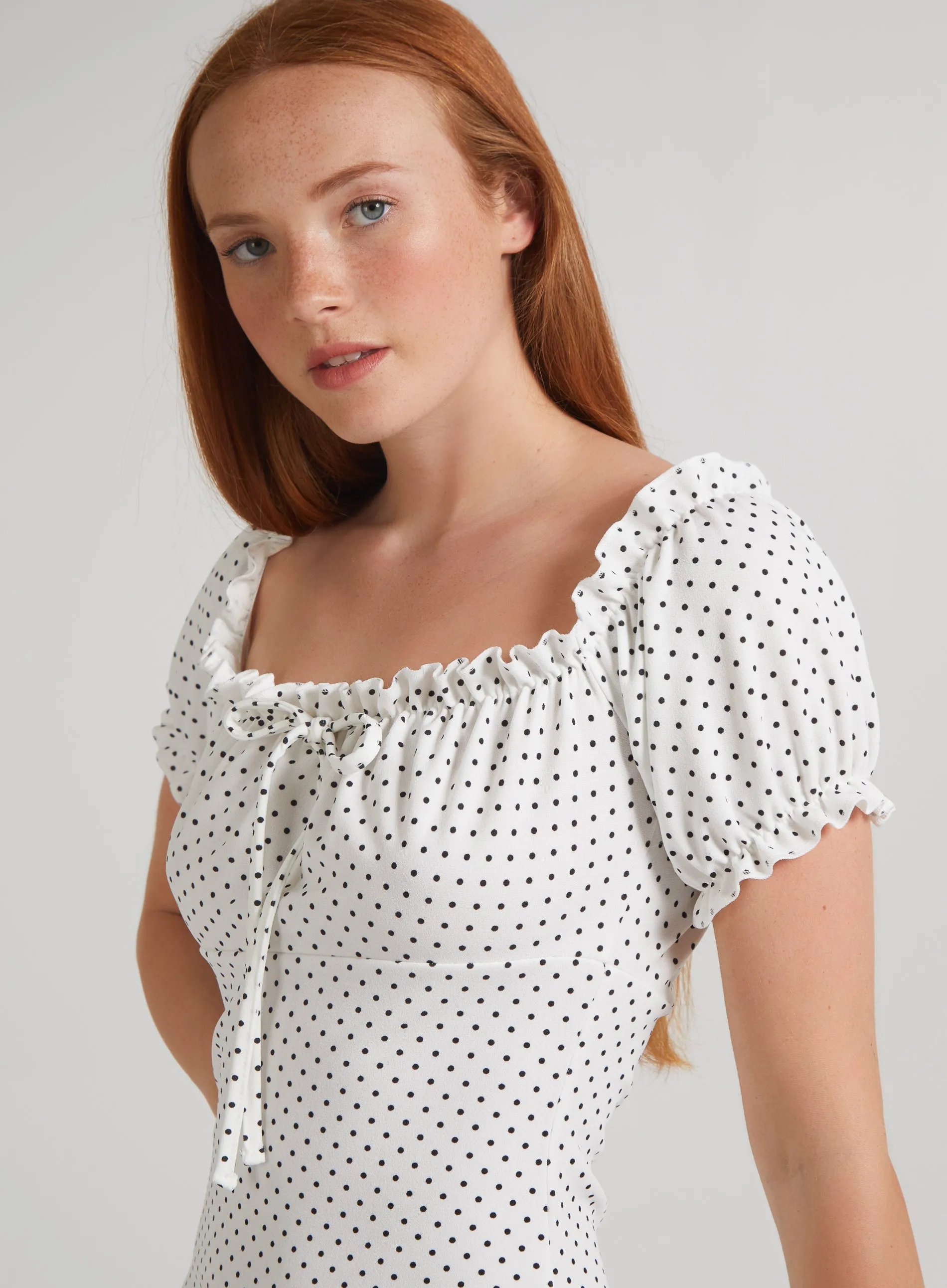 Bardot Polka Dot Puff Sleeve Dress