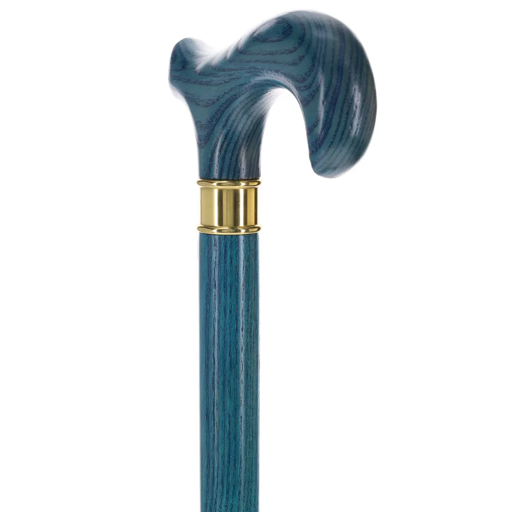 Blue Denim Derby Cane: Ash Wood, Brass