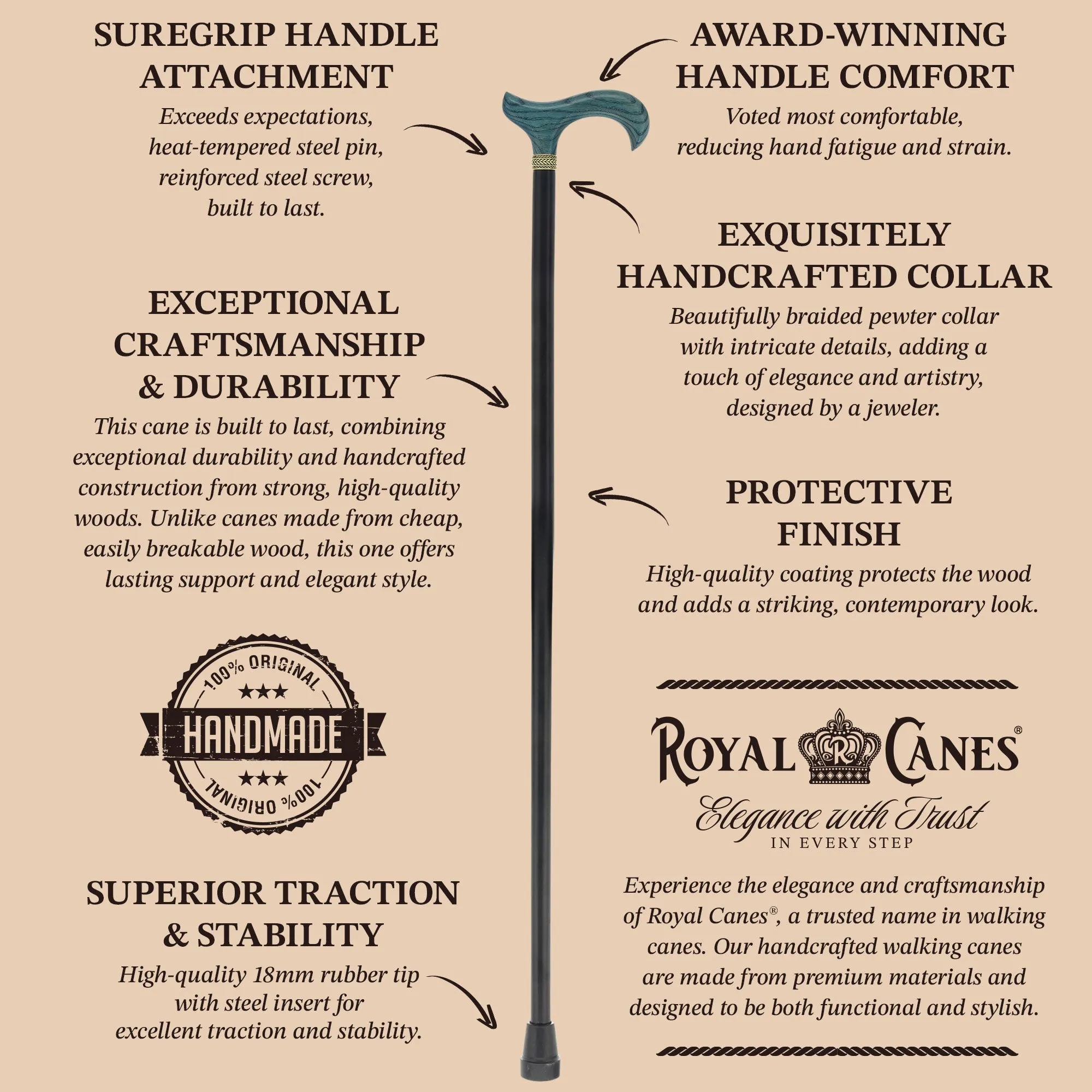 Blue Denim Derby Cane: Ash Wood, Brass