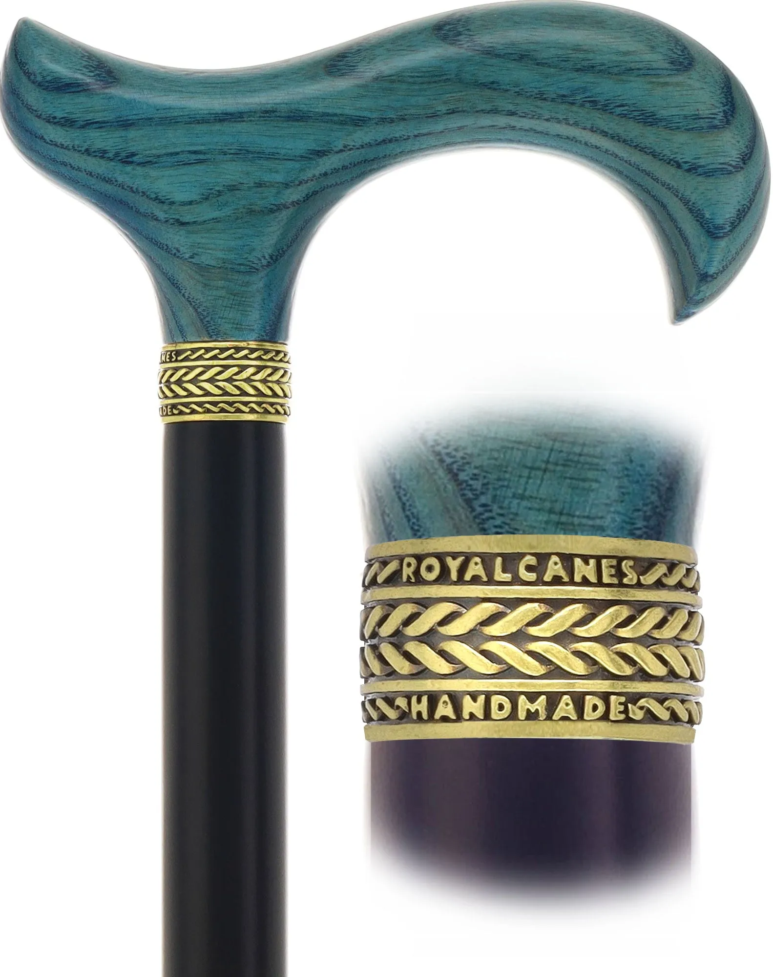 Blue Denim Derby Cane: Ash Wood, Brass