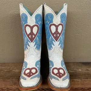 Boot SQ White/Blue Heart T0147