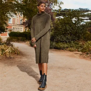 Cara & The Sky - Joey Boucle Roll Neck Midi Dress - Khaki