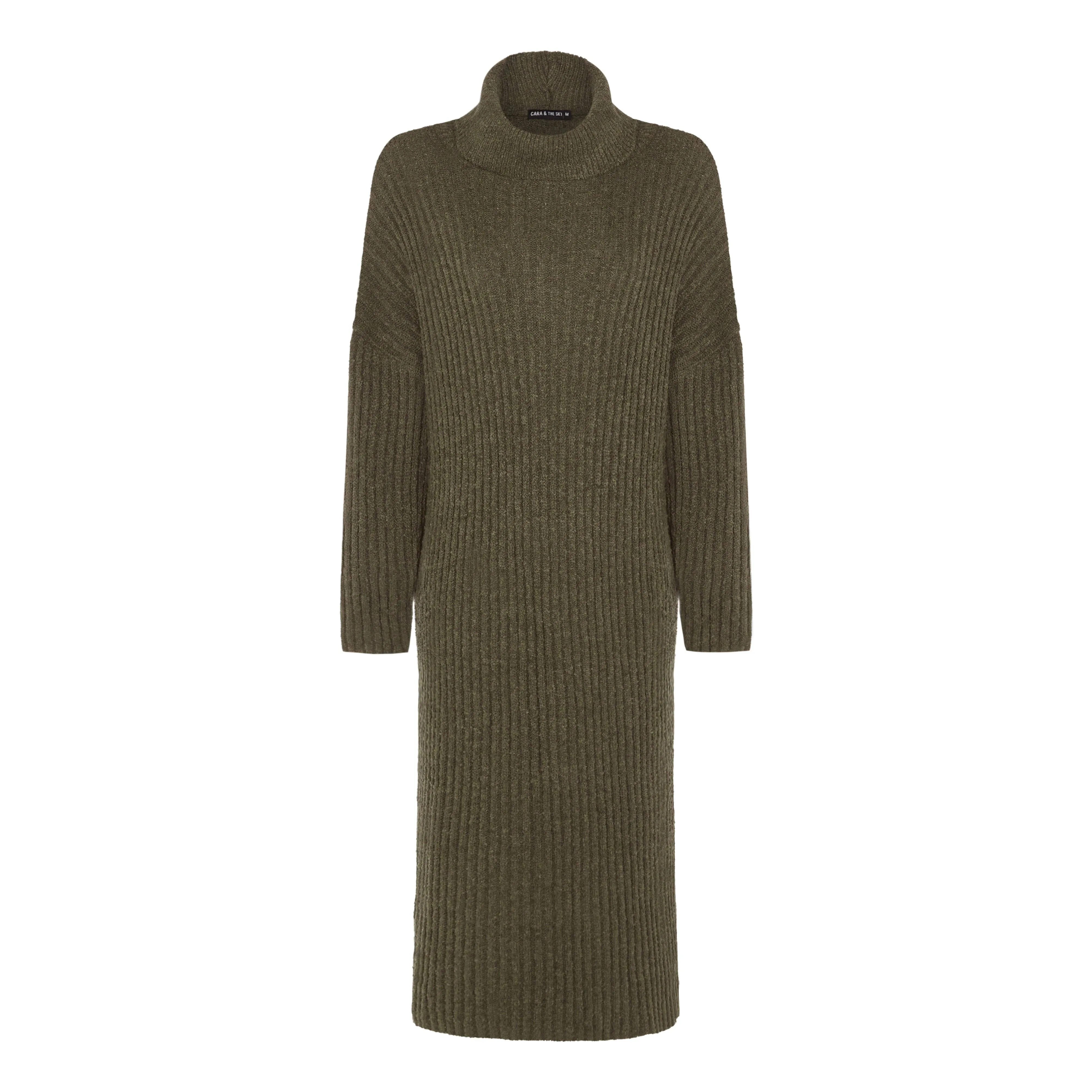 Cara & The Sky - Joey Boucle Roll Neck Midi Dress - Khaki