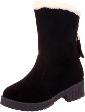Ctreela Slouchy Mid-Calf Snow Boots for Women Slip on Outdoor Winter Booties Fur Warm Lined Comfort Wide Calf Combat Boot