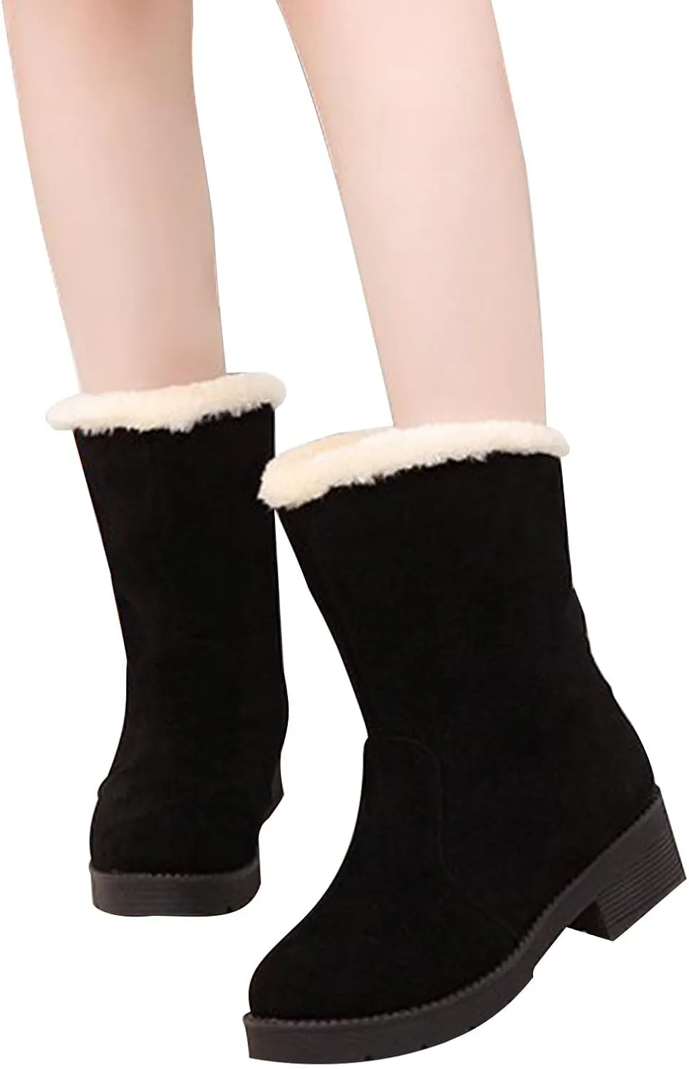 Ctreela Slouchy Mid-Calf Snow Boots for Women Slip on Outdoor Winter Booties Fur Warm Lined Comfort Wide Calf Combat Boot