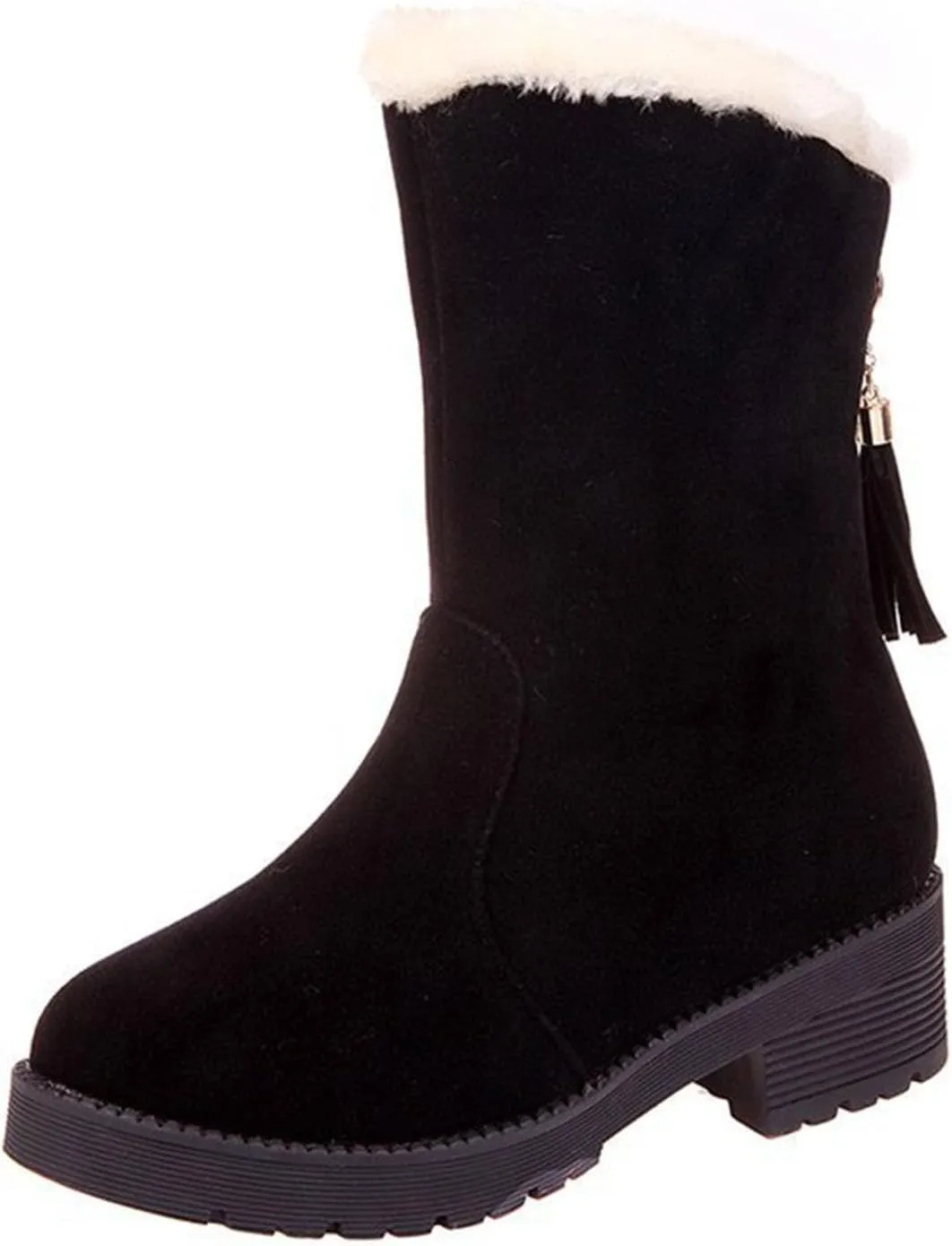 Ctreela Slouchy Mid-Calf Snow Boots for Women Slip on Outdoor Winter Booties Fur Warm Lined Comfort Wide Calf Combat Boot