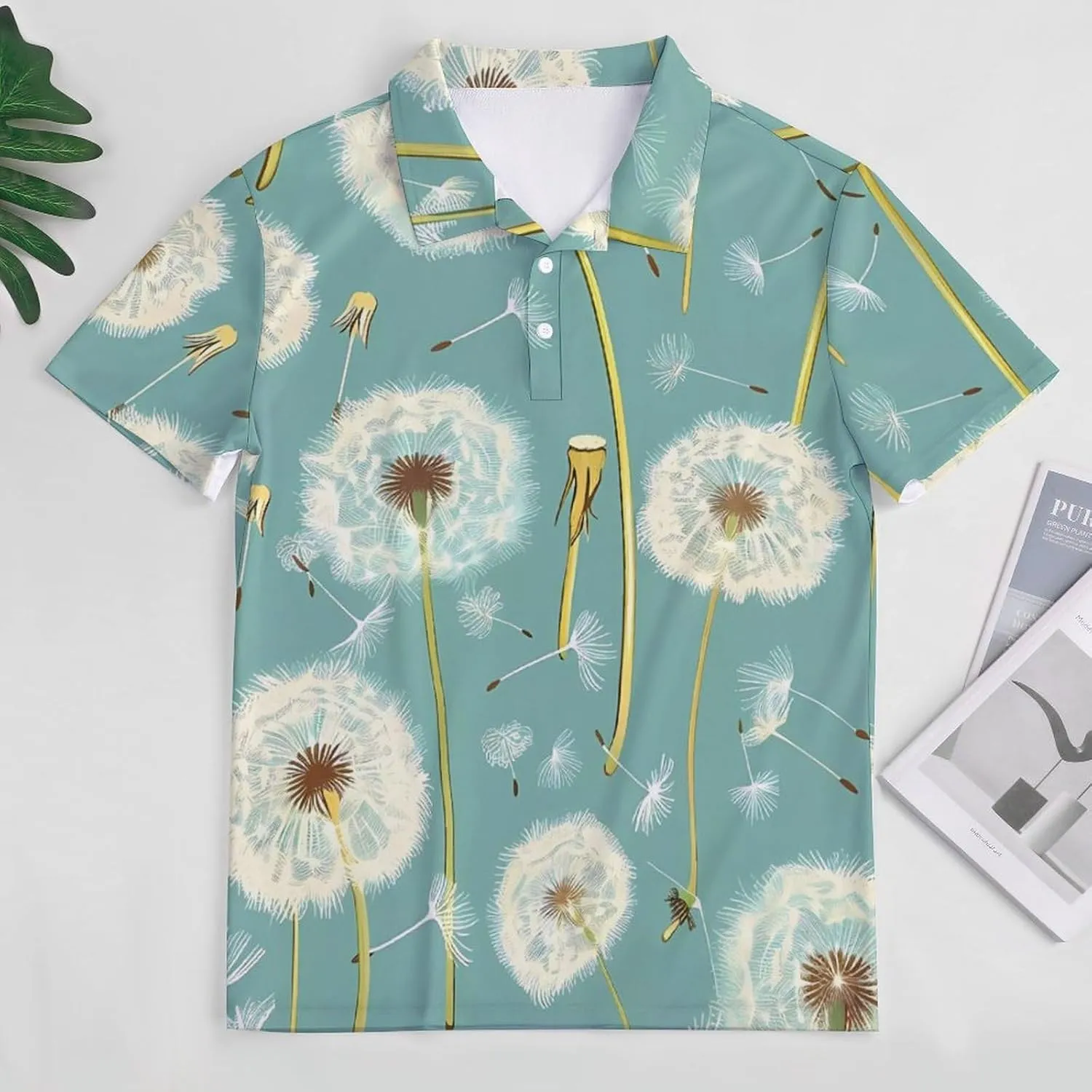 Dandelion Mens Polo Shirts Quick Dry Short Sleeve Golf Slim Fit T Shirt