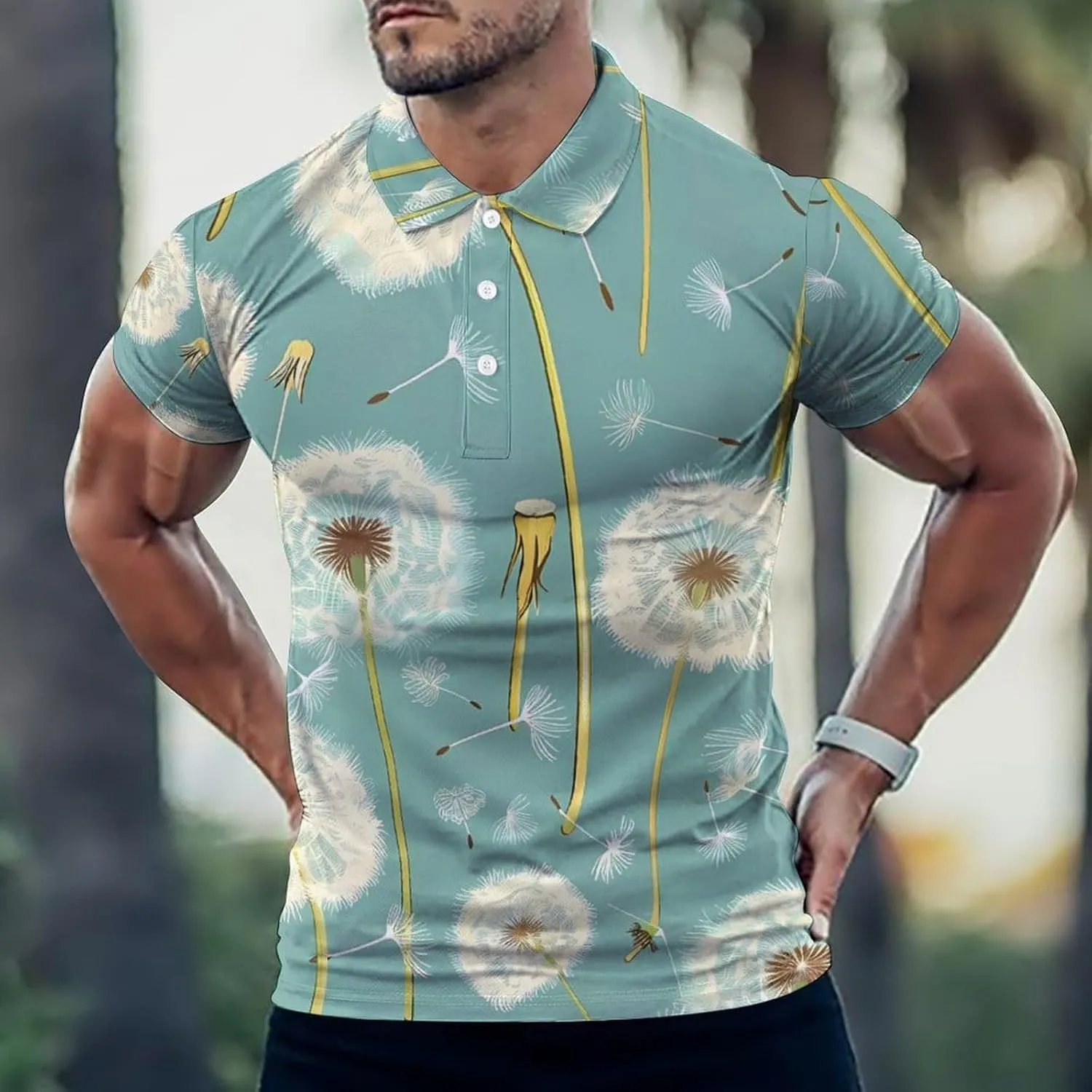 Dandelion Mens Polo Shirts Quick Dry Short Sleeve Golf Slim Fit T Shirt