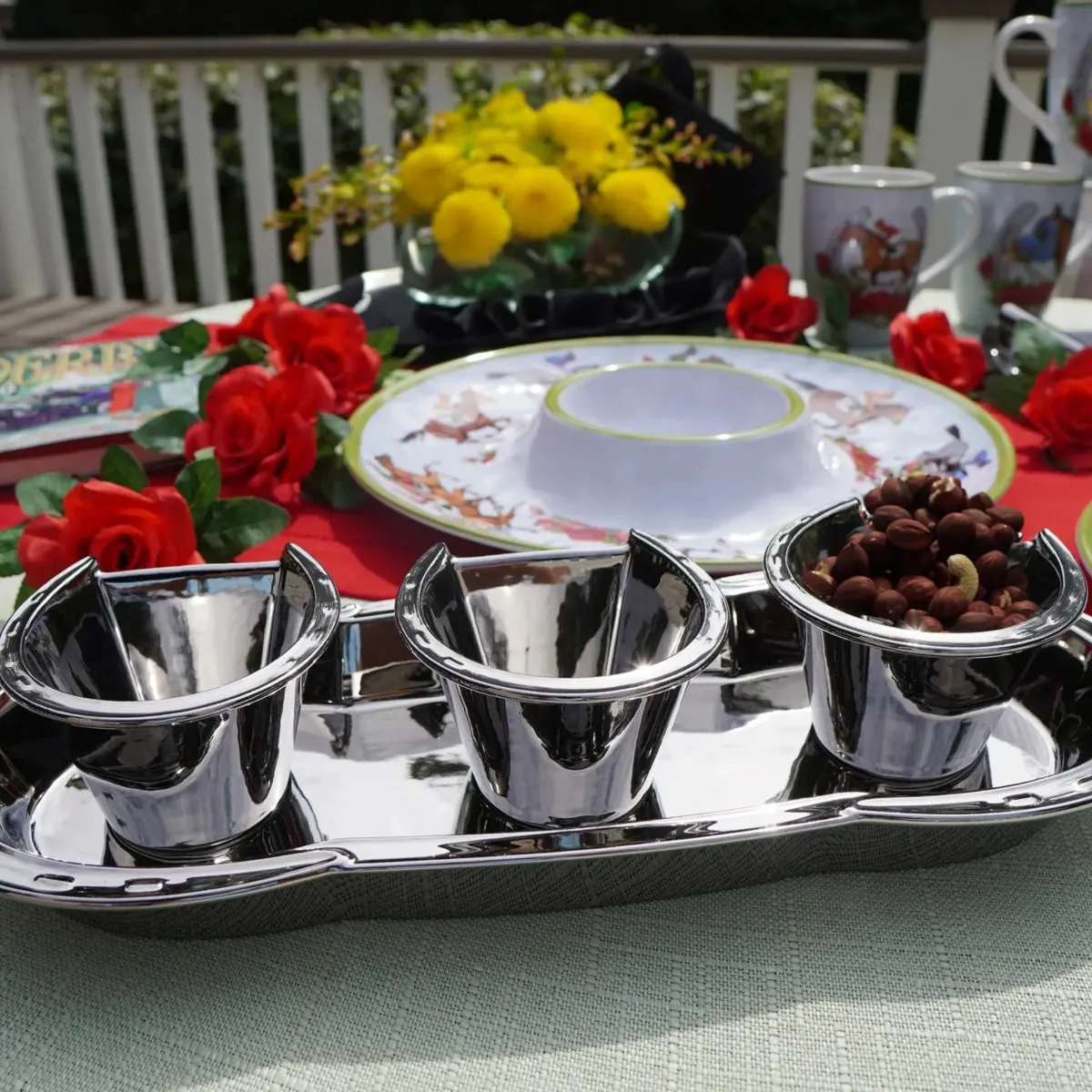 Day At the Races Silver Plate Horseshoe Tray Set