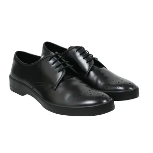 Derby Oxford Black Leather Medallion Toe