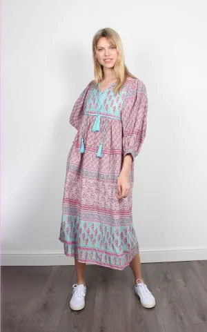 Dilli Grey Farah paisley-print aqua & pink cotton dress