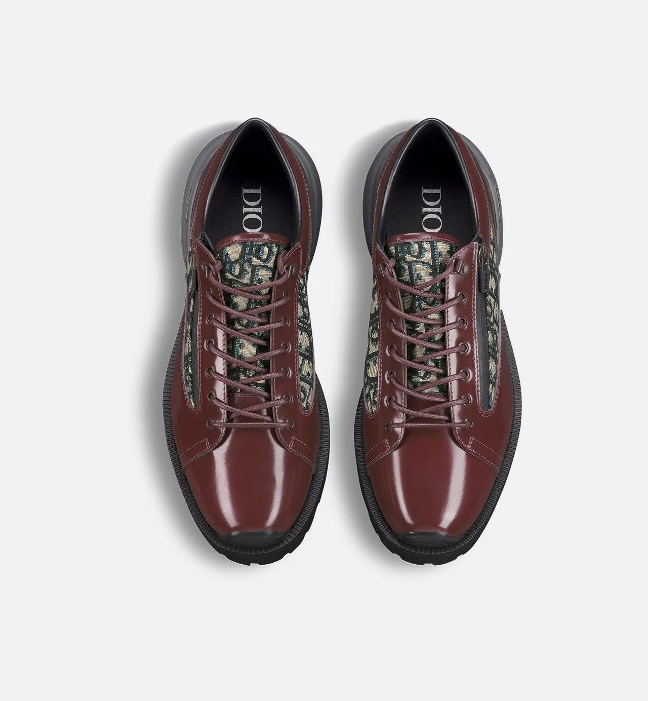Dior Combat Derby Shoe Burgundy Polished Calfskin With Beige And Black Dior Oblique Jacquard