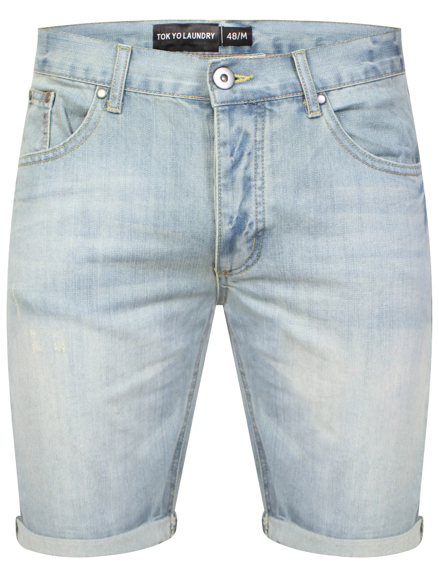 Duran Denim Shorts with Turn Up Hem in Light Blue - Dissident