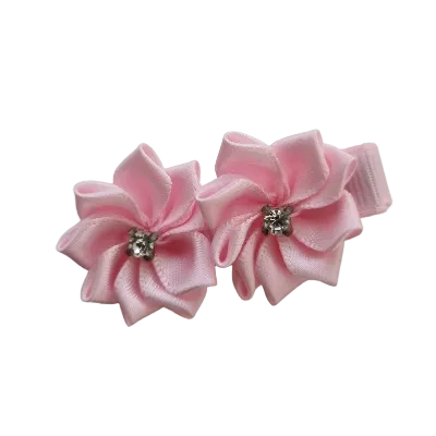 Embellished Non Slip Hair Clip - Satin flower duo bling (6 Colours)