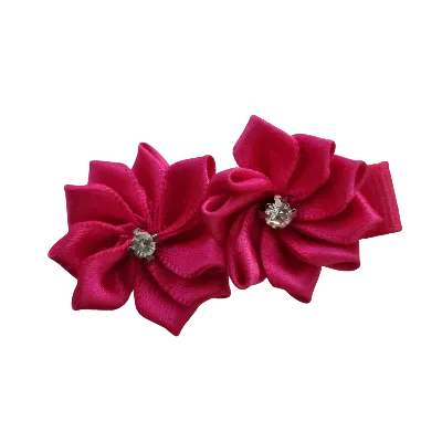 Embellished Non Slip Hair Clip - Satin flower duo bling (6 Colours)