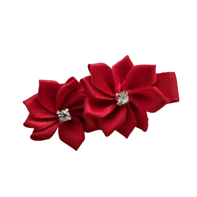 Embellished Non Slip Hair Clip - Satin flower duo bling (6 Colours)