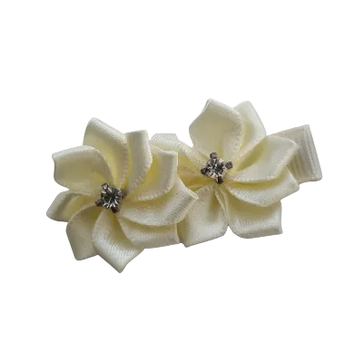 Embellished Non Slip Hair Clip - Satin flower duo bling (6 Colours)