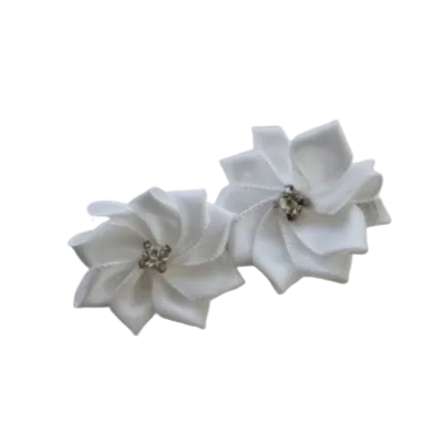 Embellished Non Slip Hair Clip - Satin flower duo bling (6 Colours)