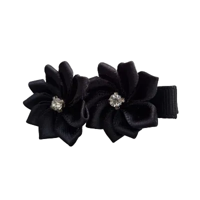 Embellished Non Slip Hair Clip - Satin flower duo bling (6 Colours)