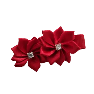 Embellished Non Slip Hair Clip - Satin flower duo bling (6 Colours)