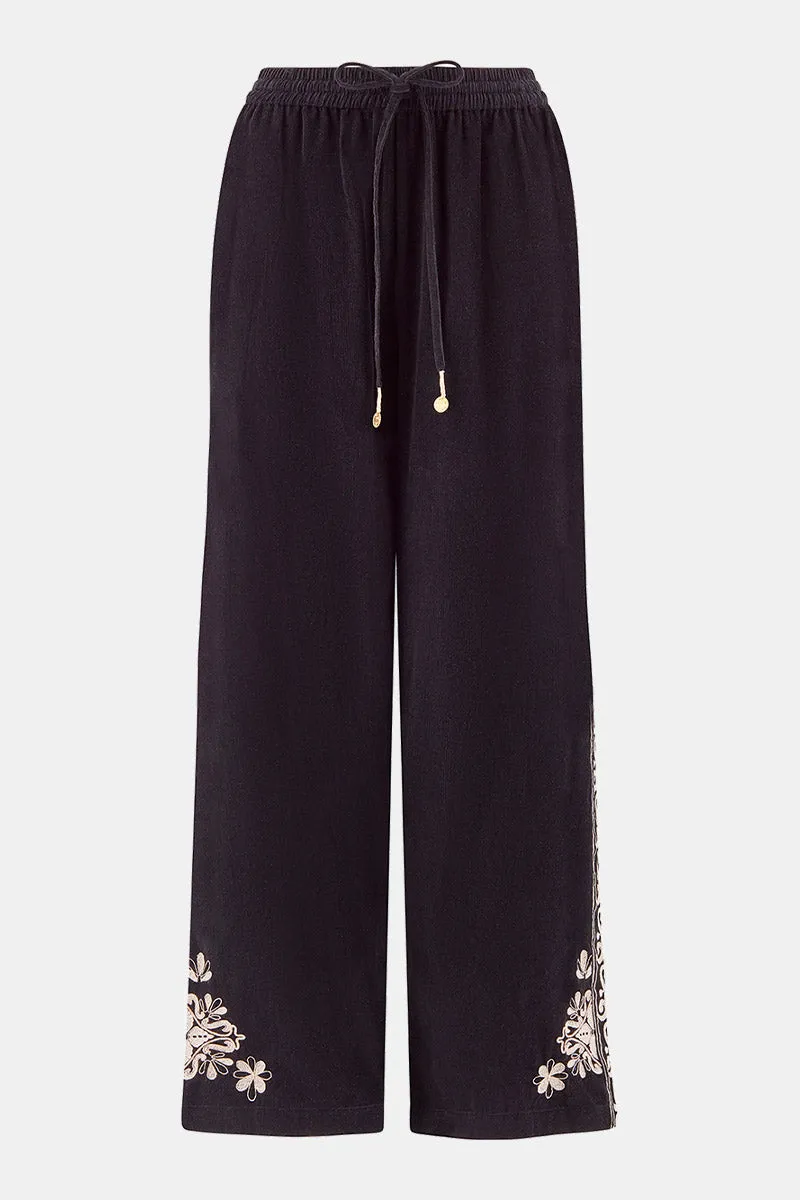 Eveline Black Embroidered Trouser