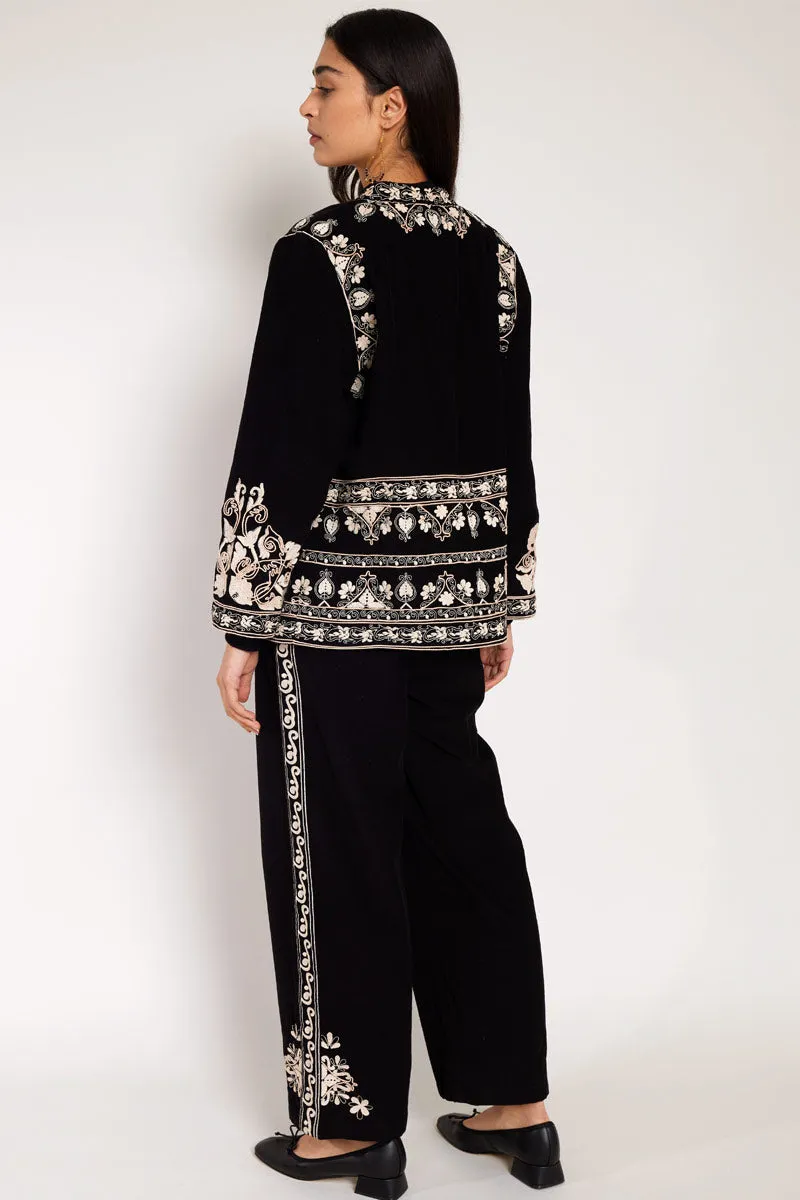 Eveline Black Embroidered Trouser