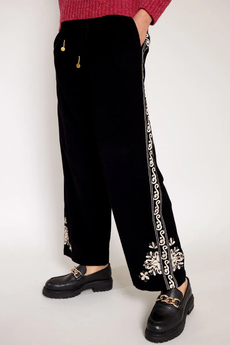 Eveline Black Embroidered Trouser
