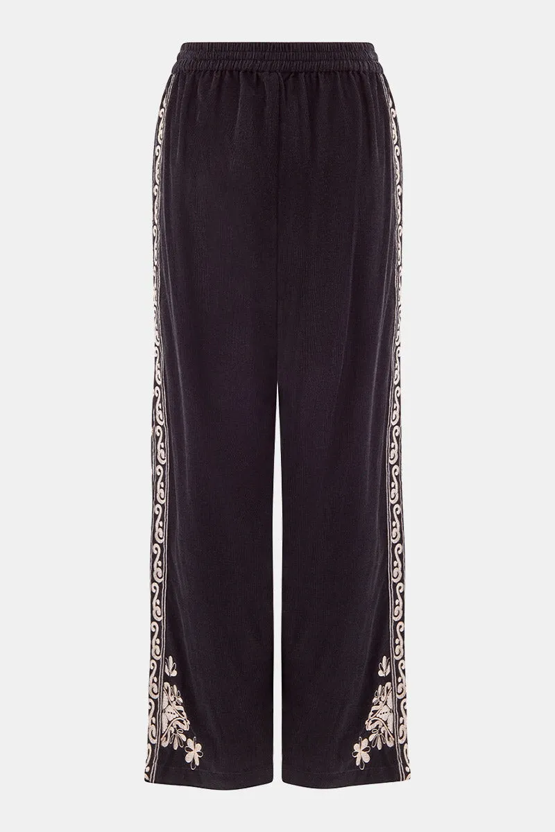 Eveline Black Embroidered Trouser