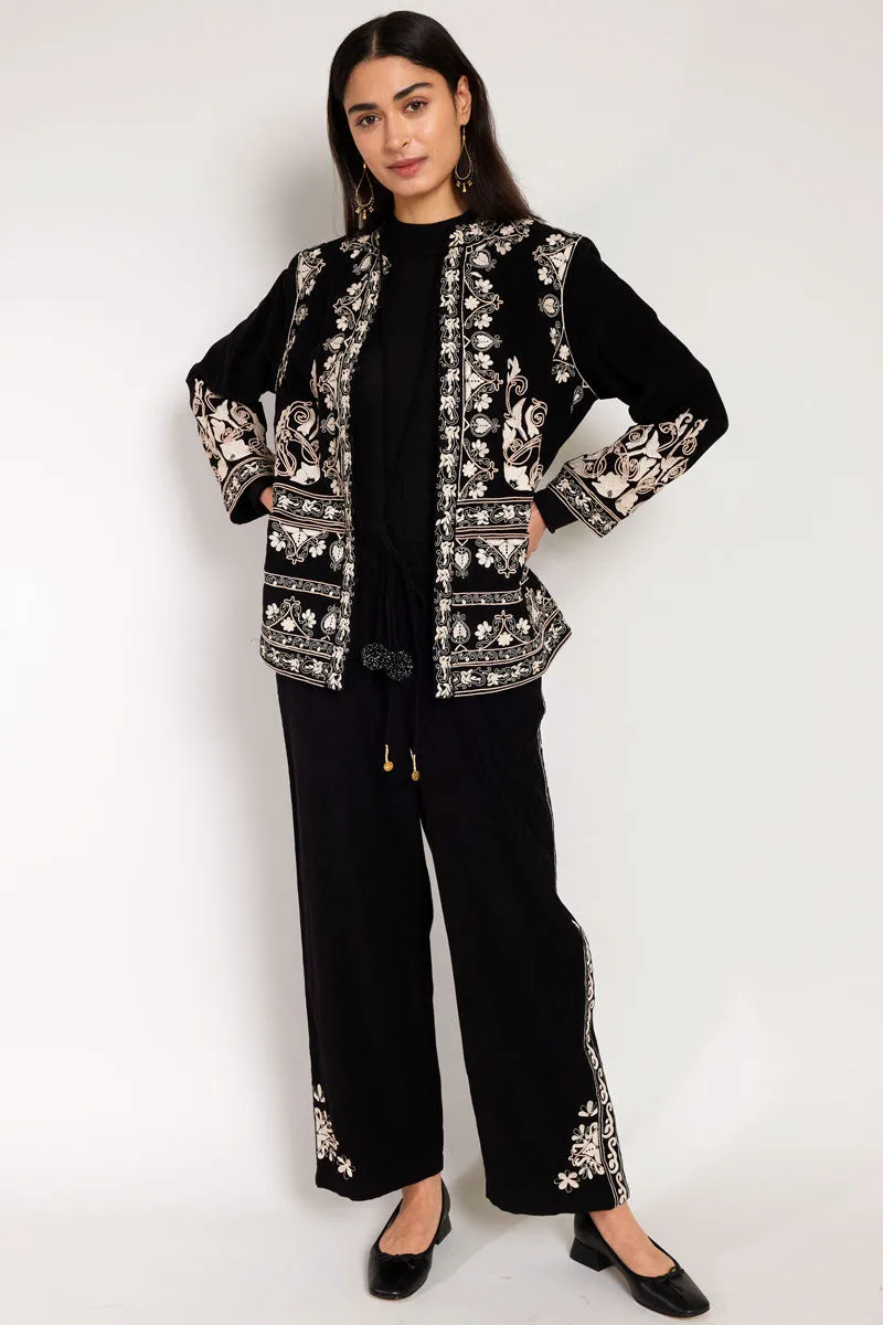 Eveline Black Embroidered Trouser