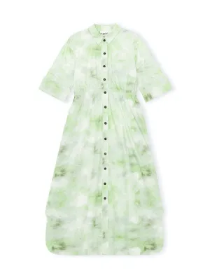 GANNI F6028 Cotton Poplin Shirt Dress in Kelly Green