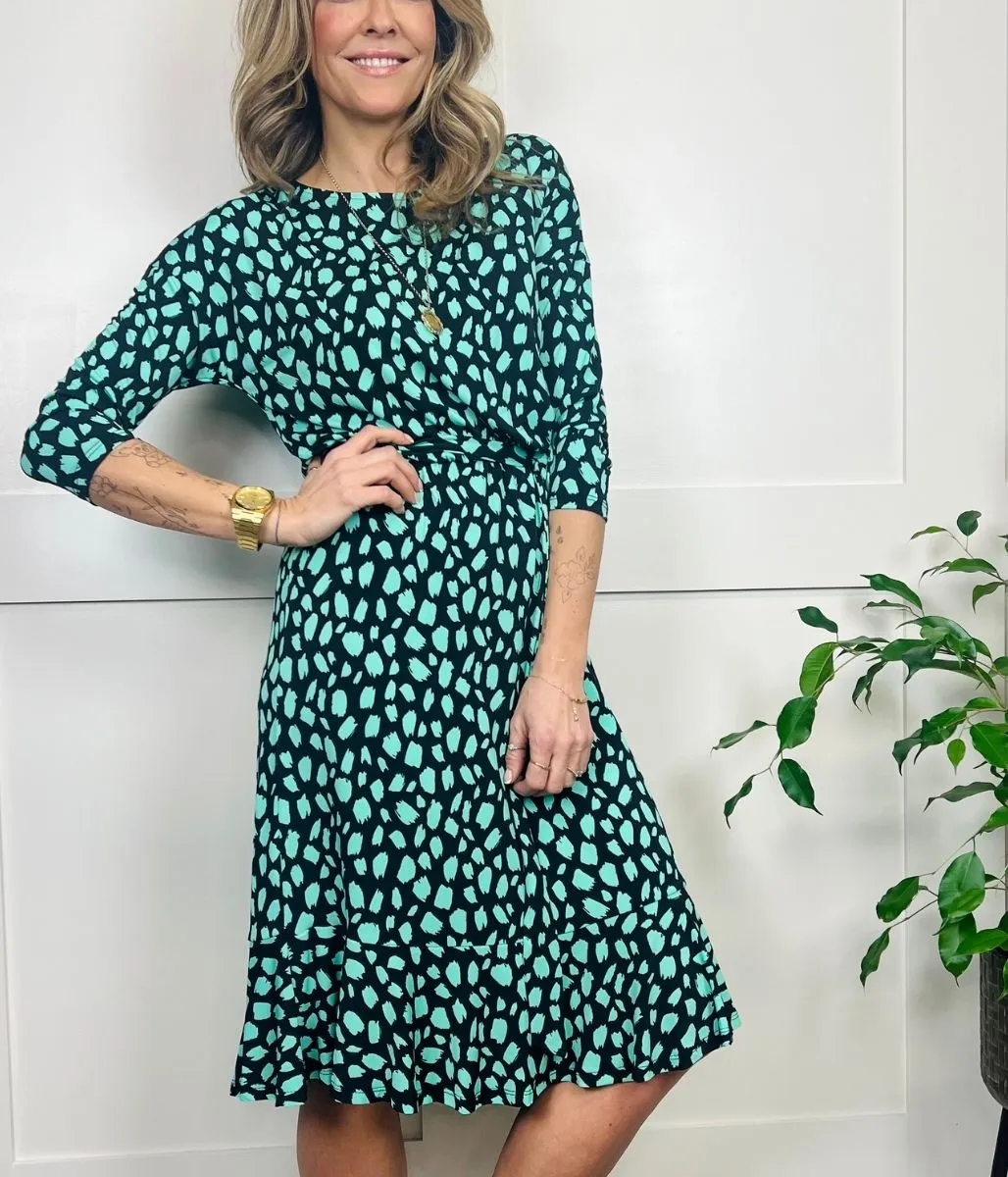 Green Print Ruffle Hem Dress