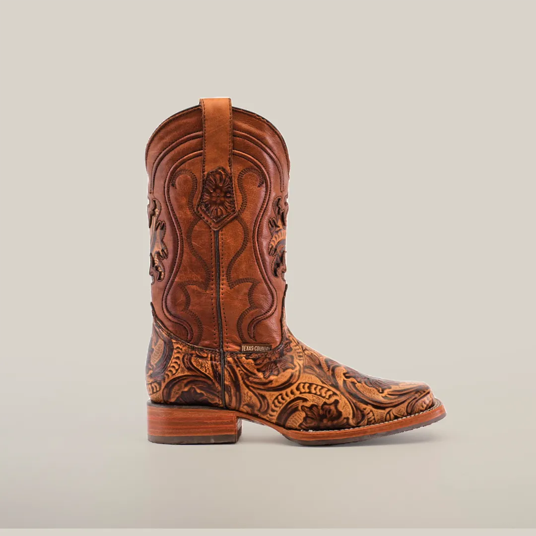 Handtooled Leave Orix - Slip Resistant Sole - Rodeo Toe