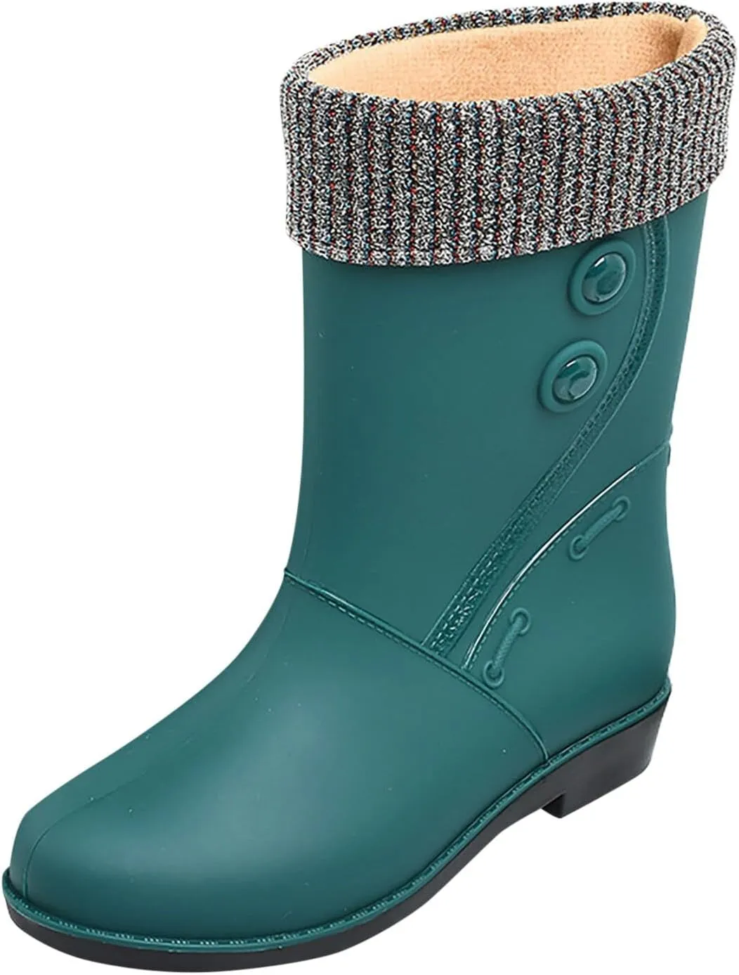 IWIHMIV Raining Boots for Women Rubber Boots for Women Waterproof Rain Boots Mid Calf Boots Non-Slip Fleece Lined Rain Boots