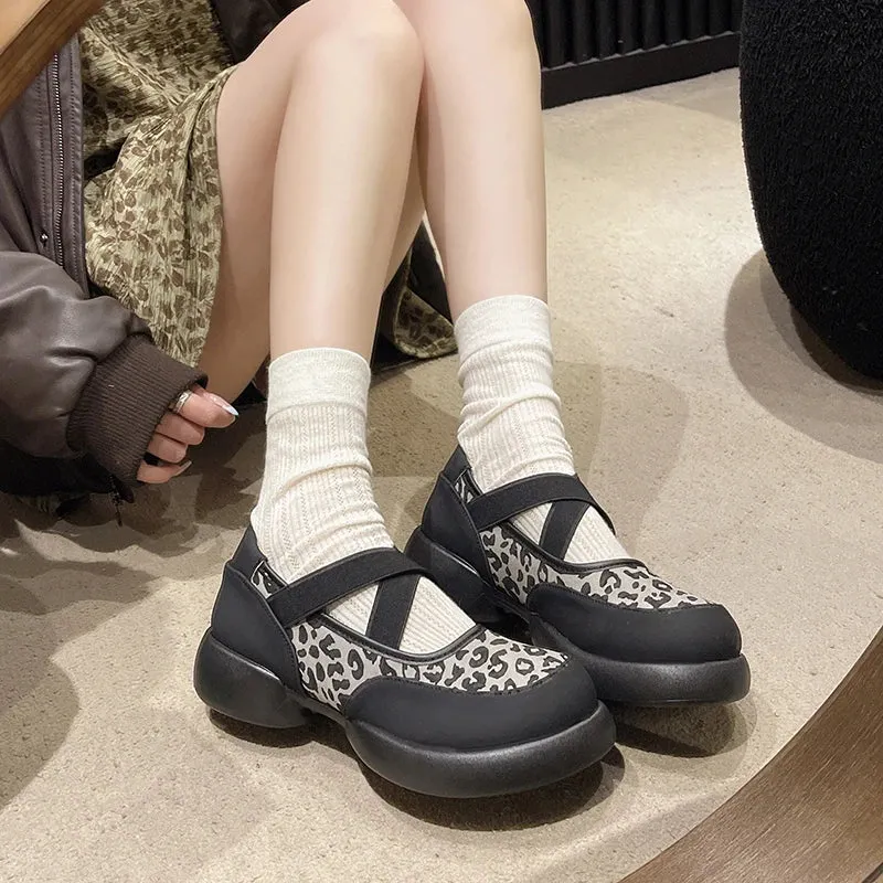 Joskaa Leopard Women Platform Sandals Shallow Shoes Mary Jane Fashion Loafers 2024 Trend New Party Dress Cozy Lolita Zapatillas Mujer