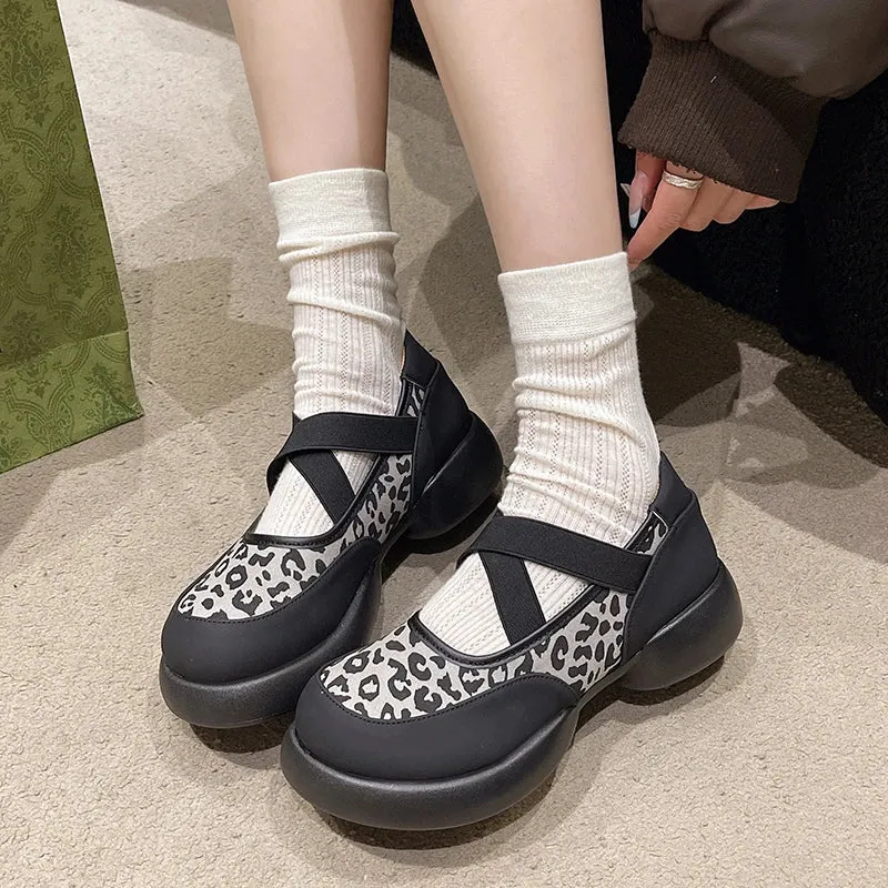 Joskaa Leopard Women Platform Sandals Shallow Shoes Mary Jane Fashion Loafers 2024 Trend New Party Dress Cozy Lolita Zapatillas Mujer