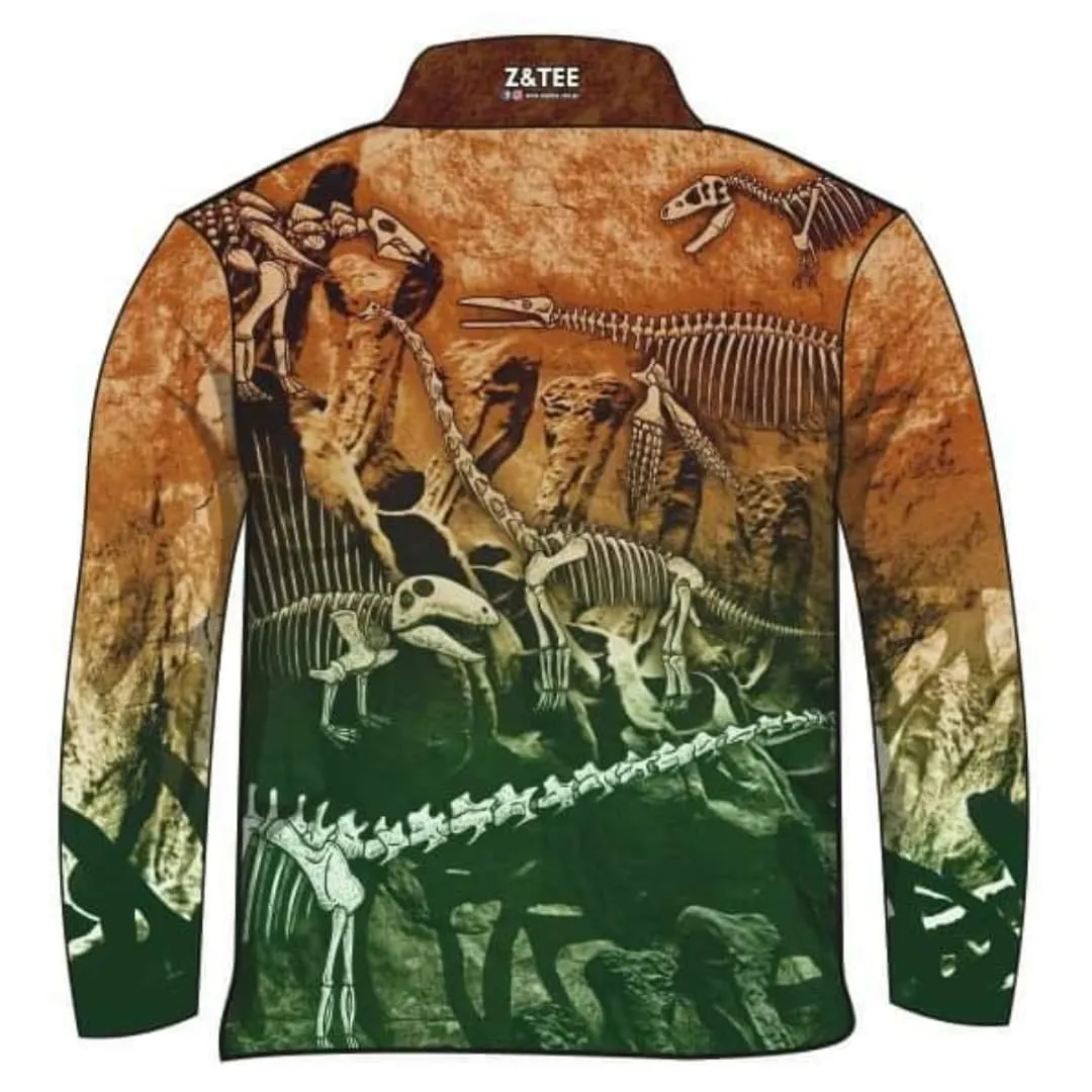 Kids | Dinosaur Trail Fossils Green Fishing Shirt Pre-Order