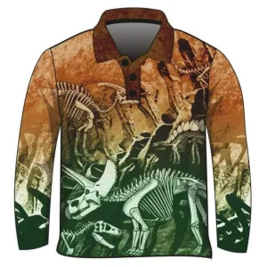 Kids | Dinosaur Trail Fossils Green Fishing Shirt Pre-Order