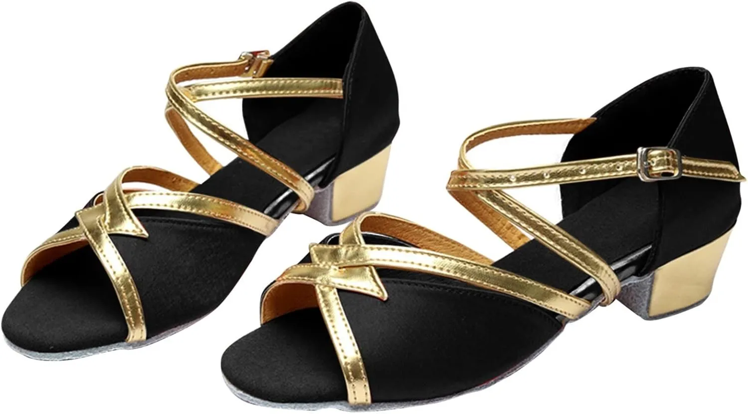 Kids Girl Satin Latin Dance Shoes Ballroom Performance Dance Shoes Adjustable High Heels Shoe