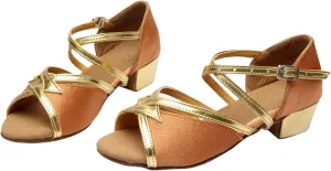 Kids Girl Satin Latin Dance Shoes Ballroom Performance Dance Shoes Adjustable High Heels Shoe