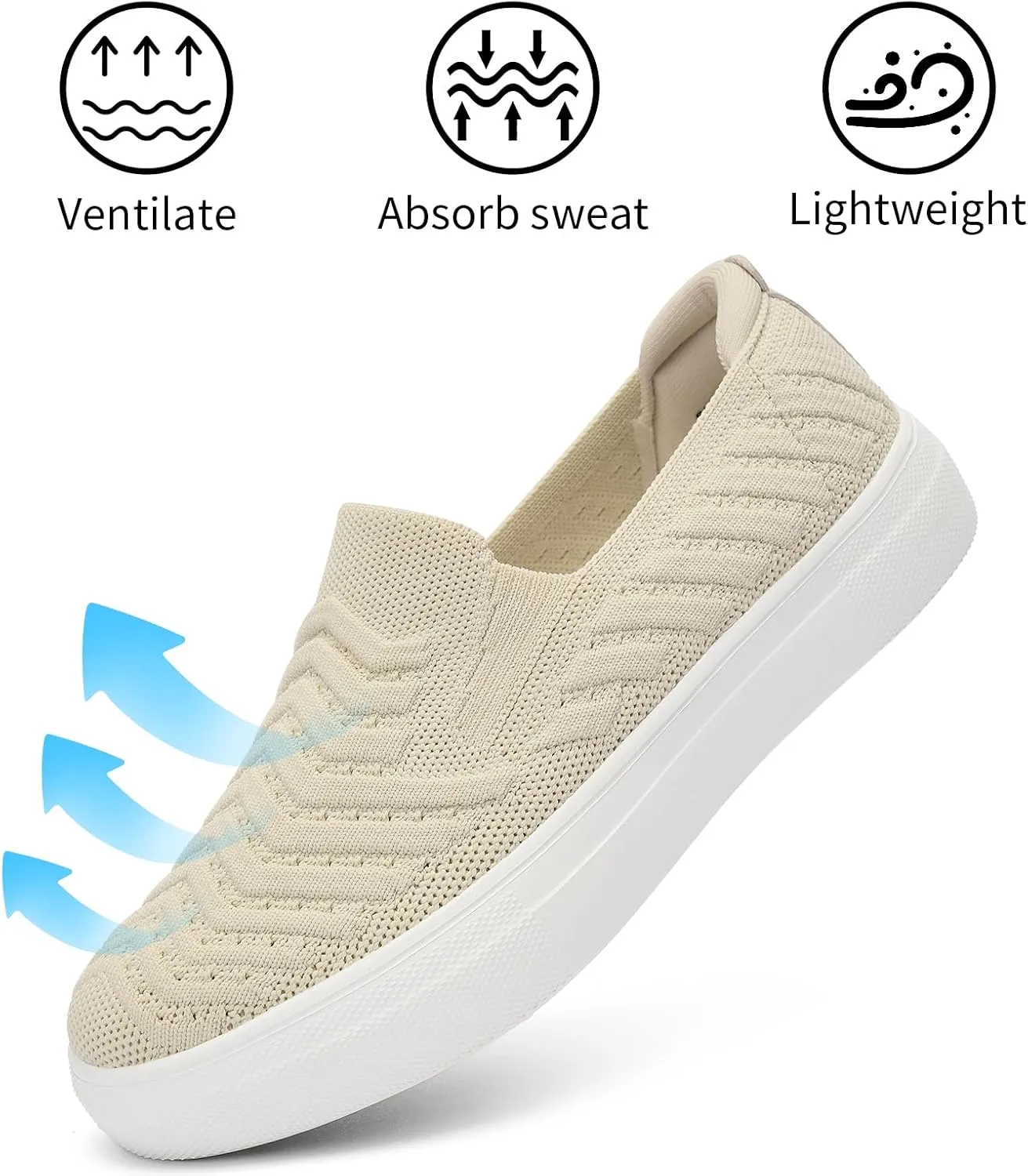 konhill Loafers for Women Slip on Walking Shoes Knit Breathable Tennis Work Comfortable Casual Fashion Sneakers