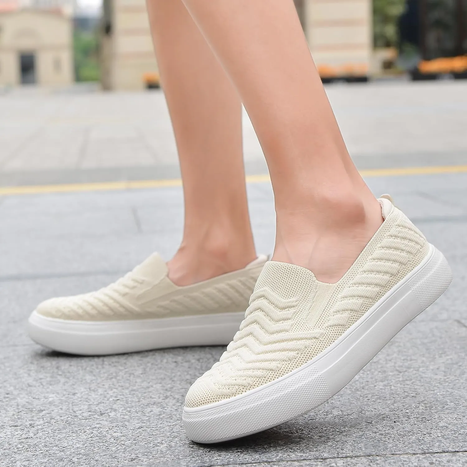 konhill Loafers for Women Slip on Walking Shoes Knit Breathable Tennis Work Comfortable Casual Fashion Sneakers