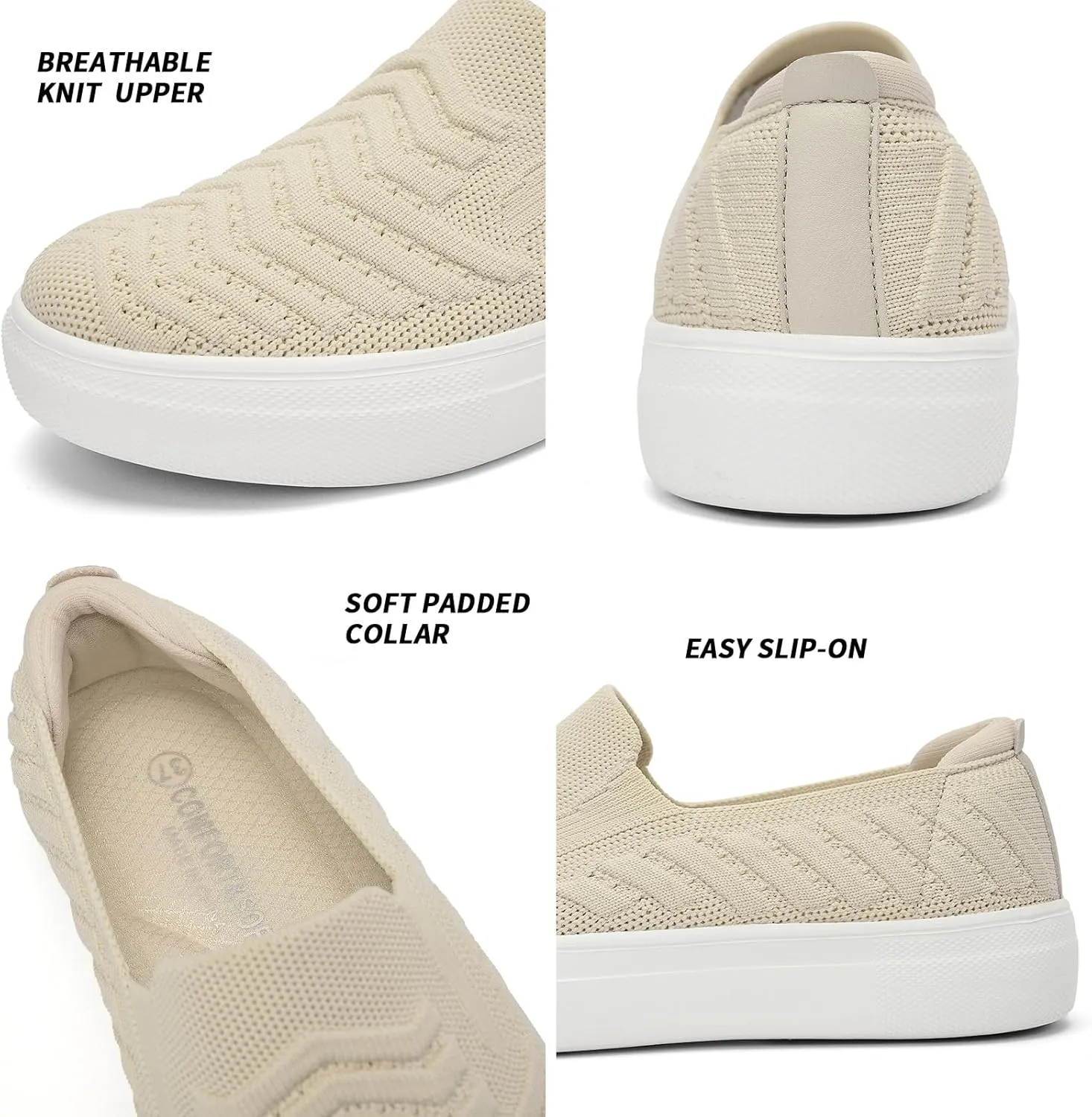 konhill Loafers for Women Slip on Walking Shoes Knit Breathable Tennis Work Comfortable Casual Fashion Sneakers