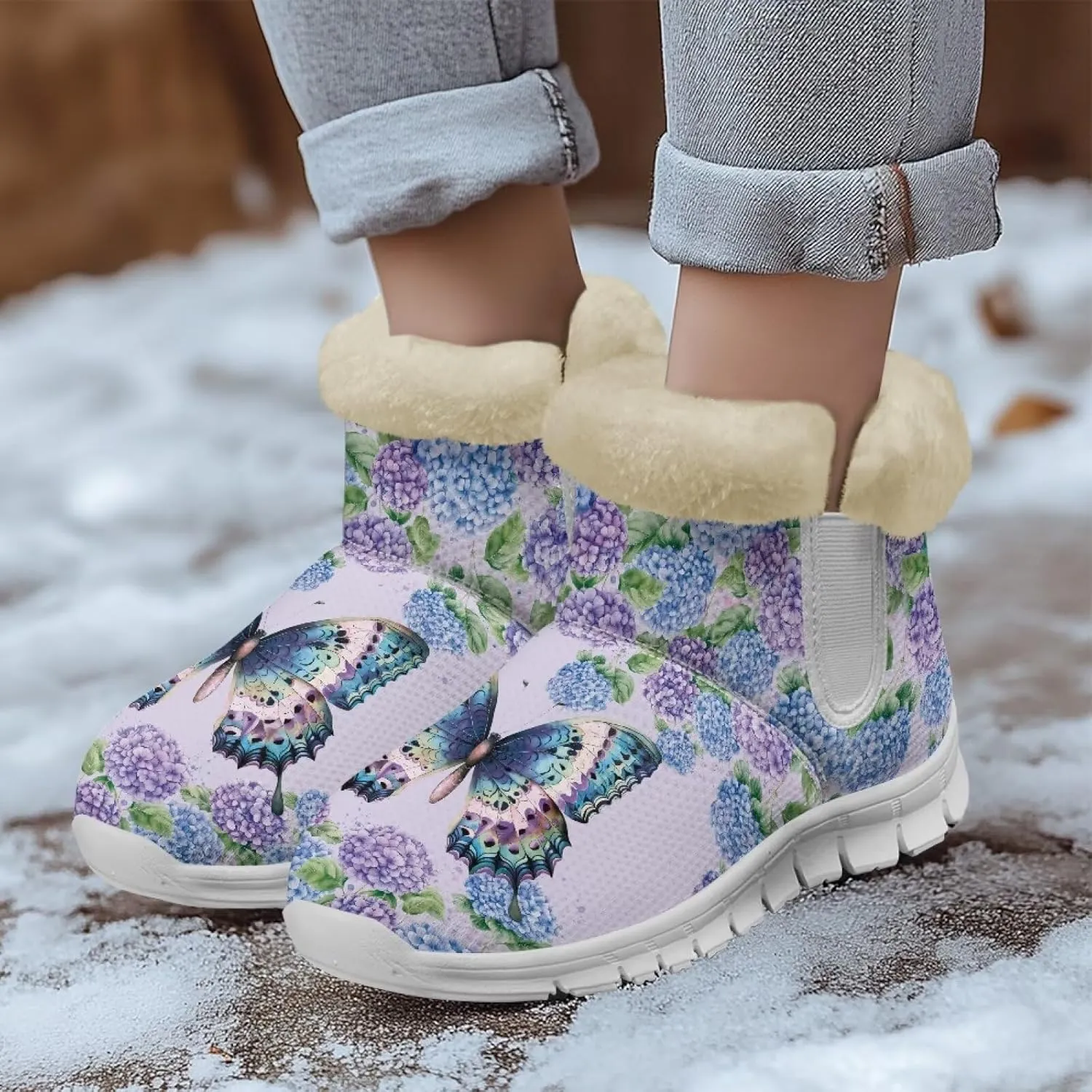 Ladies Snow Boots White Sole Mini Boots Warm Fur Lining Outdoor Shoes Comfortable Ankle Booties Winter Boots