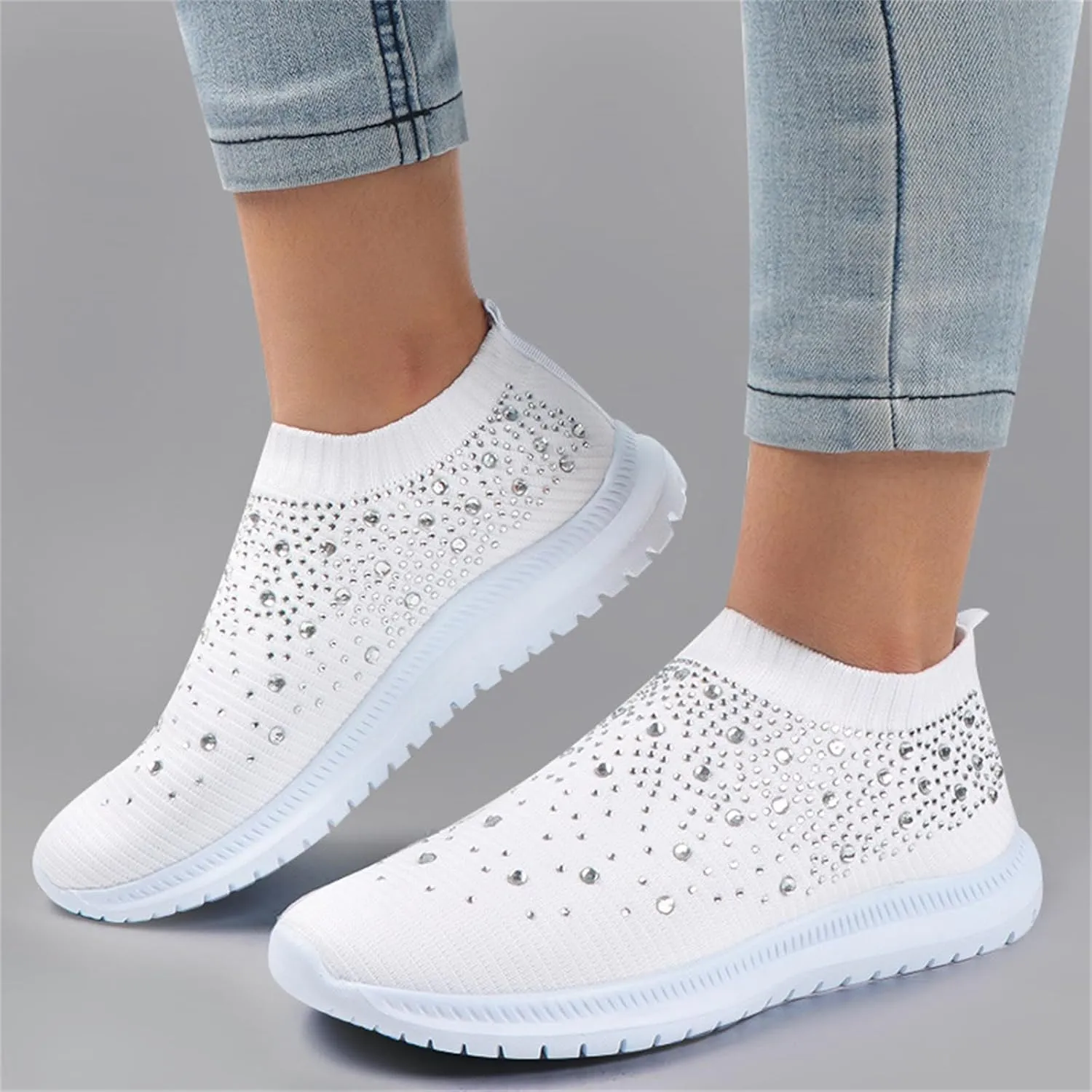 Lausiuoe Sneakers For Women Walking Shoes Comfortable Fashion Lightweight Casual Mesh Slip On Sneakers for Running Gym
