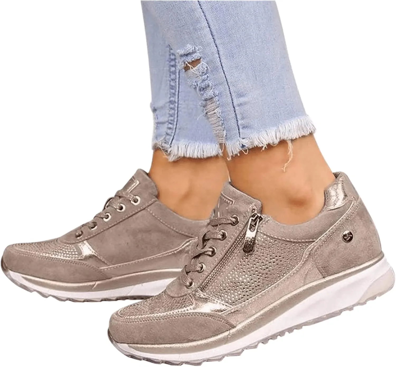 Lausiuoe Women's Fashion Sneakers Slip On Walking Tennis Shoes Slip On Lightweight Casual Sneakers for Gym Travel Work