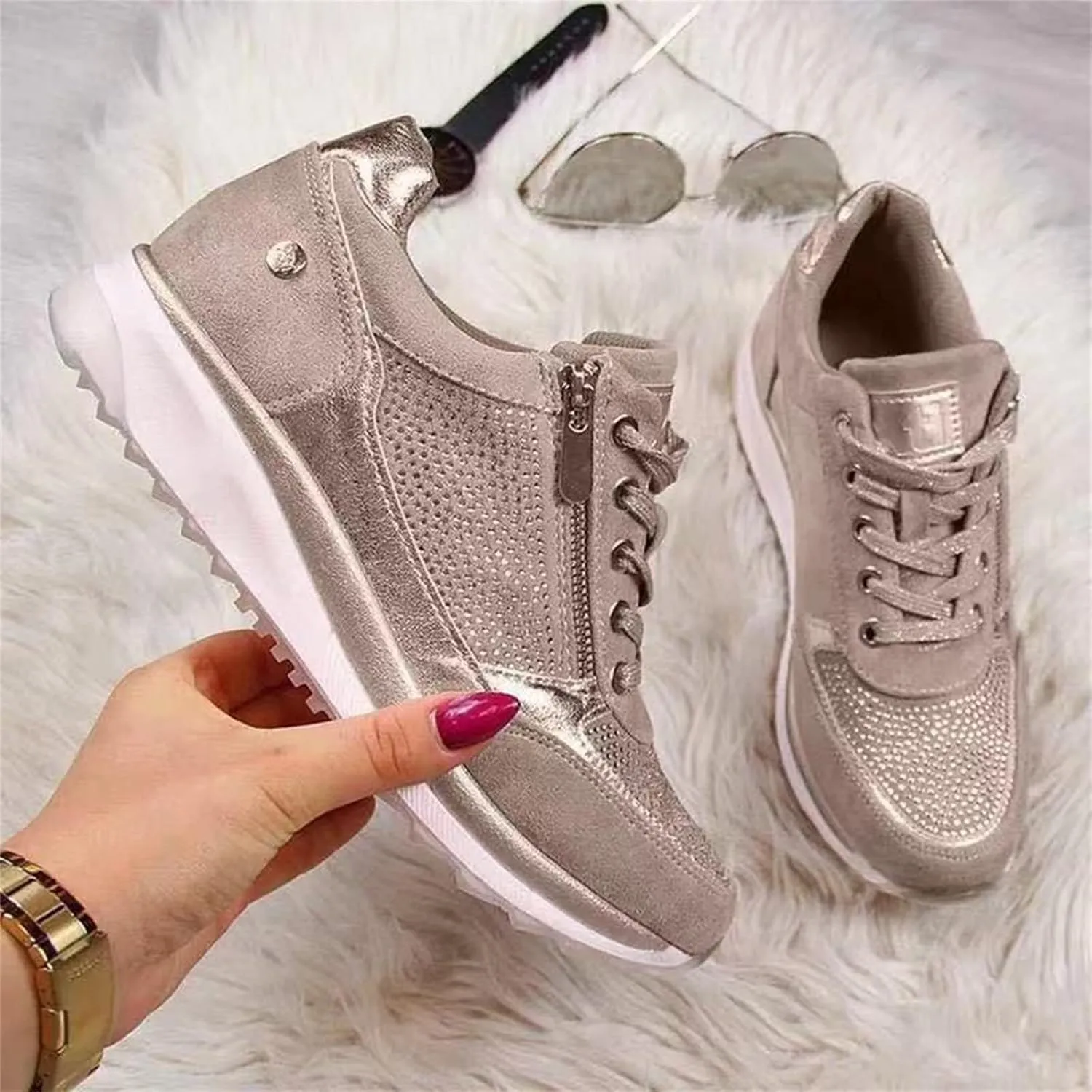 Lausiuoe Women's Fashion Sneakers Slip On Walking Tennis Shoes Slip On Lightweight Casual Sneakers for Gym Travel Work