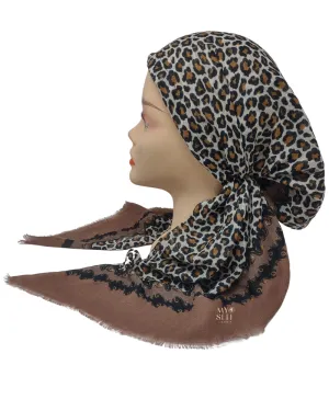 Lizi Headwear Coffee Cheetah Pre-Tied Bandanna with Light Non Slip Grip